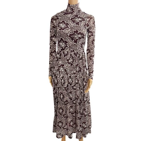 Rebecca Taylor Rochelle Fleur Pleated Maxi Dress Size Small Paisley Raisin Brown - Picture 3 of 11